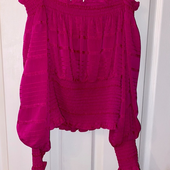 Fuchsia Pink Off The Shoulder Long sleeve Stretch Top Señorita Leyden Medium - Picture 4 of 5